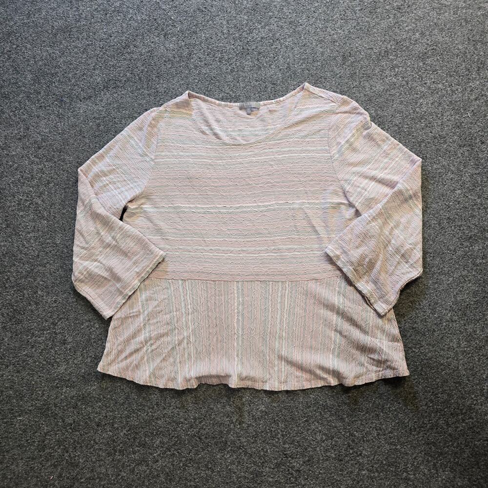 Habitat Top Womens Size XL Pink Stripe Pucker Textured Stretch Lagenglook Casual